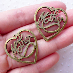 Mother Heart Charms Love Mother Pendant (2pcs / 27m x 29mm / Antique Bronze) Mothers Day Jewellery Favor Decoration Gift for Mom Mum CHM2152