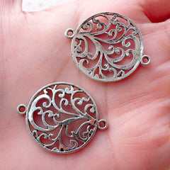 Round Filigree Links / Silver Lace Connector Charm (4pcs / 24mm x 31mm / Tibetan Silver) Bracelet Necklace Earrings Jewellery Making CHM2162