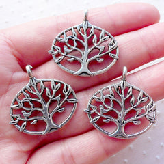 Hollow Tree of Life Charms (3pcs / 27mm x 27mm / Tibetan Silver / 2 Sided) Nature Jewellery Tree Pendant Zipper Pull Yoga Charm CHM2163