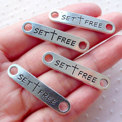 Set Free Cross Connector Charms (4pcs / 8mm x 37mm / Tibetan Silver) Bracelet Link Christian Jewelry God Charm Word Message Charm CHM2164