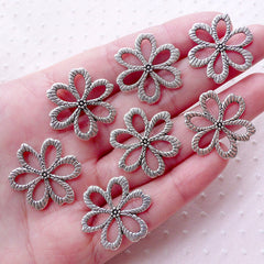 Outline Flower Link / Floral Connector Charm / Hollow Flower Disc (7pcs / 24mm / Tibetan Silver / 2 Sided) Bracelet Necklace Pendant CHM2175