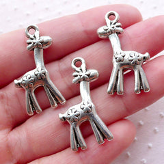 Silver Giraffe Charms (3pcs / 17mm x 30mm / Tibetan Silver / 2 Sided) Animal Pendant Necklace Zipper Pull Charm Baby Shower Decor CHM2166