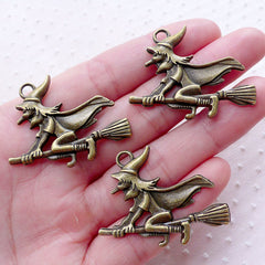 Witch Charms Pendant (3pcs / 37mm x 30mm / Antique Bronze) Halloween Party Supplies Fairy Tale Witchcraft Devil Demon Black Magic CHM2176