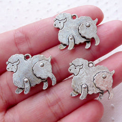 Silver Sheep Charm Mutton Merino Lamb Pendant (3pcs / 21mm x 18mm / Tibetan Silver / 2 Sided) Farm Animal Jewelry Necklace Bracelet CHM2182