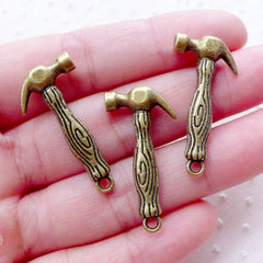 Miniature Hammer Charms 3D Hand Tool Pendant (3pcs / 15mm x 31mm / Antique Bronze / 2 Sided) Hardware Novelty Fathers Day Jewelry CHM2184