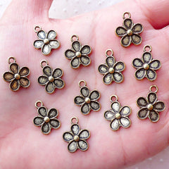 Mini Flower Drop Small Floral Charms (12pcs / 12mm x 15mm / Antique Gold) Lovely Little Flower Pendant Add on Charm Everyday Jewelry CHM2195