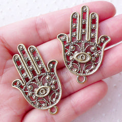 Large Hamsa Hand Charms Big Khamsa Hand with Evil Eye Pendant (2pcs / 28mm x 41mm / Antique Gold) Judaica Islam Judaism Fatima Hand CHM2198