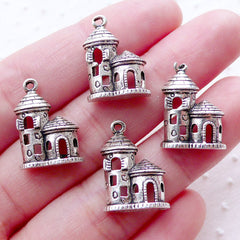 Medieval Castle Charms (4pcs / 13mm x 18mm / Tibetan Silver / 3D) Fortress Moat Cinderella Princess Kingdom Fairy Tale Jewellery CHM2178