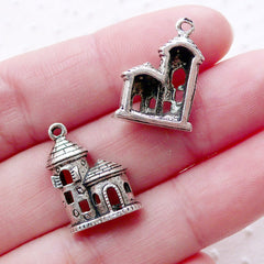 Medieval Castle Charms (4pcs / 13mm x 18mm / Tibetan Silver / 3D) Fortress Moat Cinderella Princess Kingdom Fairy Tale Jewellery CHM2178