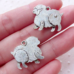 Silver Sheep Charm Mutton Merino Lamb Pendant (3pcs / 21mm x 18mm / Tibetan Silver / 2 Sided) Farm Animal Jewelry Necklace Bracelet CHM2182