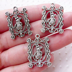 Silver Frame with Gentleman Rabbit Charm (3pcs / 19mm x 27mm / Tibetan Silver) Bunny Hare Whimsy Fairy Tale Alice in Wonderland CHM2183