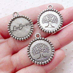 Life String Tree of Life Charms (3pcs / 22mm x 26mm / Tibetan Silver / 2 Sided) Sacred Jewelry Eternal Banyan Tree Oak Tree Yoga CHM2191