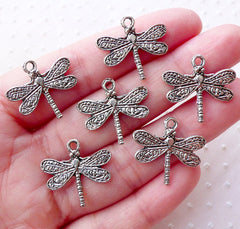 CLEARANCE Silver Dragonfly Charms Insect Pendant (6pcs / 21mm x 19mm / Tibetan Silver / 2 Sided) Earrings Necklace Bracelet Nature Jewellery CHM2193