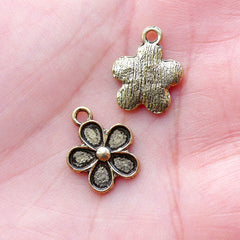 Mini Flower Drop Small Floral Charms (12pcs / 12mm x 15mm / Antique Gold) Lovely Little Flower Pendant Add on Charm Everyday Jewelry CHM2195