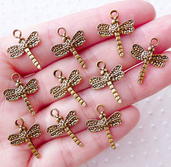Small Dragonfly Charms Little Insect Pendant (10pcs / 15mm x 19mm / Antique Gold) Insect Earrings Necklace Bracelet Nature Jewelry CHM2197