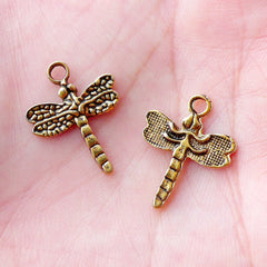 Small Dragonfly Charms Little Insect Pendant (10pcs / 15mm x 19mm / Antique Gold) Insect Earrings Necklace Bracelet Nature Jewelry CHM2197