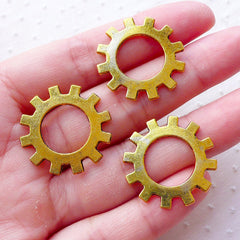 CLEARANCE Gold Gear Charms Clockwork Gearwheel Connector Links (3pcs / 25mm / Antique Gold / 2 Sided) Steam Punk Cogwheel Clock Mechanical CHM2201