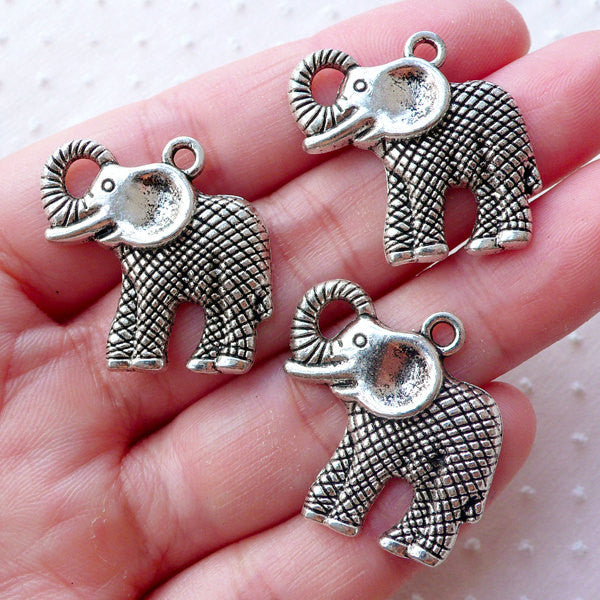 CLEARANCE Silver Elephant Charms Exotic Animal Pendant 3pcs