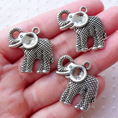 CLEARANCE Silver Elephant Charms Exotic Animal Pendant (3pcs / 24mm x 25mm / Tibetan Silver) African Necklace Keychain Charm Baby Shower Decor CHM2202