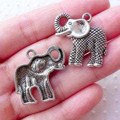 CLEARANCE Silver Elephant Charms Exotic Animal Pendant (3pcs / 24mm x 25mm / Tibetan Silver) African Necklace Keychain Charm Baby Shower Decor CHM2202