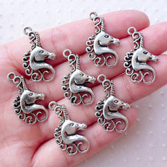 CLEARANCE Silver Unicorn Head Charms (7pcs / 15mm x 25mm / Tibetan Silver) Whimsy Novelty Carrousel Mythical Horse Fantasy Fairy Tale Jewelry CHM2218