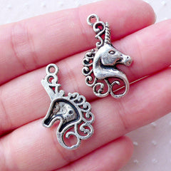 CLEARANCE Silver Unicorn Head Charms (7pcs / 15mm x 25mm / Tibetan Silver) Whimsy Novelty Carrousel Mythical Horse Fantasy Fairy Tale Jewelry CHM2218