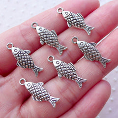 Silver Fish Charms (6pcs / 9mm x 20mm / Tibetan Silver / 2 Sided) Marine Life Ocean Sea Beach Party Decoration Seafood Restaurant CHM2204