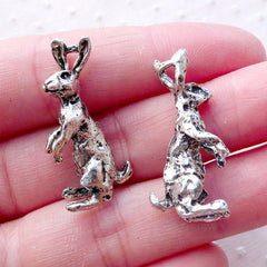 Silver Rabbit Charms / 3D Hare Pendant (2pcs / 14mm x 29mm / Tibetan Silver / 2 Sided) Bunny Animal Easter Jewelry Party Decoration CHM2209