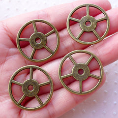 Bronze Gear Wheel Charms Clockwork Cogwheel Connector Links (4pcs / 24mm / Antique Bronze / 2 Sided) Steampunk Clock Mechanical CHM2211