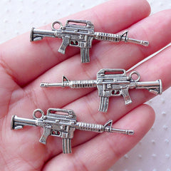 M4 Rifles Charms (3pcs / 16mm x 45mm / Tibetan Silver / 2 Sided) AK47 Assault Rifle Kalashnikov Kalash Military Firearm Weapon Gun CHM2217