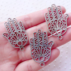 Silver Fatima Hand Charms Large Khamsa Palm Pendant (3pcs / 24mm x 38mm / Tibetan Silver / 2 Sided) Miriam Hamsa Talismanic Symbol CHM2223