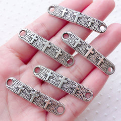 Silver Cross Link Charm (5pcs / 8mm x 39mm / Tibetan Silver) Christian Bracelet Connector Love God Jewelry Catholic Religion Baptism CHM2227