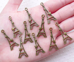 CLEARANCE Bronze Eiffel Tower with Star Charms (10pcs / 13mm x 30mm / Antique Bronze / 2 Sided) Paris Travel Vacation Passport Case Decoration CHM2238