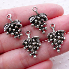 Grapes Charms / Miniature Fruit Pendant (4pcs / 14mm x 21mm / Tibetan Silver / 2 Sided) Wine Glass Charm Jewellery for Wine Lover CHM2249