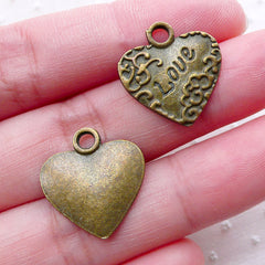 Heart with Love Charms Love Pendant (6pcs / 17mm x 19mm / Antique Bronze) Wedding Valentines Day Decoration Favor Charm Gift Packing CHM2250