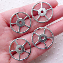 Steampunk Cogs Charms (4pcs / 24mm / Tibetan Silver / 2 Sided) Clockwork Gear Wheel Gearwheel Watch Cog Mechanical Clock Parts Decor CHM2256