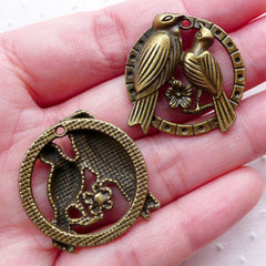 CLEARANCE Birds & Flower Charms (3pcs / 26mm x 27mm / Antique Bronze) Animal Nature Necklace Pendant Earrings Zipper Pulls Purse Handbag Charm CHM2257