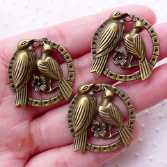 CLEARANCE Birds & Flower Charms (3pcs / 26mm x 27mm / Antique Bronze) Animal Nature Necklace Pendant Earrings Zipper Pulls Purse Handbag Charm CHM2257