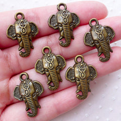 CLEARANCE Indian Elephant Head Charms (6pcs / 17mm x 23mm / Antique Bronze) Exotic Jewellery Caparisoned Elephant Animal Travel Vacation Charm CHM2260