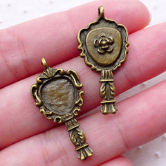 Victorian Hand Mirror Charms (8pcs / 14mm x 29mm / Antique Bronze / 2 Sided) Vintage Fashion Lady Beauty Kawaii Lolita Jewellery CHM2263