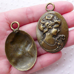 Bronze Lady Cameo Charms (2pcs / 29mm x 46mm / Antique Bronze) Victorian Jewelry Lolita Necklace Pendant Earring Handbag Purse Charm CHM2264