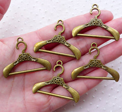 Cloth Hanger Charms (5pcs / 38mm x 30mm / Antique Bronze) Fashion Designer Gift Clothes Clothing Novelty Whimsy Miniature Dollhouse CHM2265