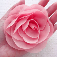 Big Chiffon Peony Flower / Large Ruffle Rose / Fabric Floral Applique (1pc / 10cm / Coral Pink) DIY Wedding Hair Bow Baby Headbands B155
