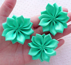 Fabric Floral Applique / Satin Ribbon Flowers (3pcs / 5cm / Light Teal) Toddler Hairbow Baby Head Band DIY Shoe Clip Flowers Making B158