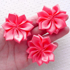 Satin Ribbon Flowers / Fabric Floral Applique (3pcs / 5cm / Coral Pink) Baby Hair Flower Toddler Headbands Hairbow DIY Wedding Decor B168