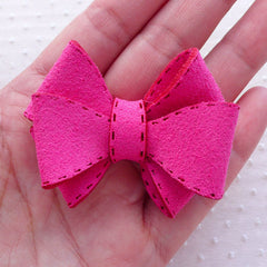 Pink Suede Bows / Suede Ribbon / Triple Bow Ties / Fabric Bowtie Applique (1 pc / 55mm x 45mm) DIY Hair Accessories Hair Bow Headband B152