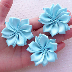 Fabric Flower Applique / Satin Ribbon Hair Flowers (3pcs / 5cm / Light Blue) Toddler Hair Bow Floral Headband DIY Baby Shower Decor B159