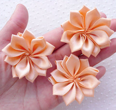 Satin Ribbon Flower Applique / Fabric Hair Flowers (3pcs / 5cm / Sunset) Floral Hair Bow Baby Headbands Making Wedding Embellishment B160