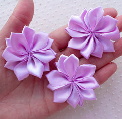 Satin Ribbon Floral Applique / Fabric Hair Flowers (3pcs / 5cm / Light Purple) Flower Headbands Hairbows Hair Accessories DIY Sewing B162