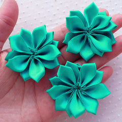 Fabric Floral Applique / Satin Ribbon Hair Flowers (3pcs / 5cm / Teal) Flower Brooch Hair Bow Headbands DIY Party Favor Gift Decoration B165